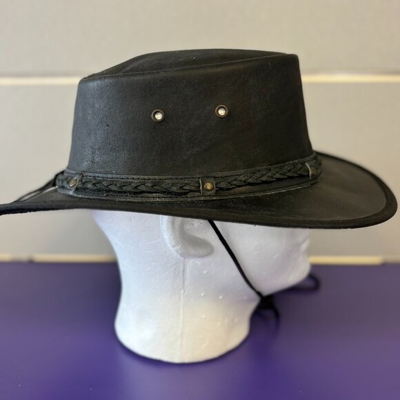 Distressed Foldable Leather Hat Cowboy Unisex Real Leather - Picture 8 of 12